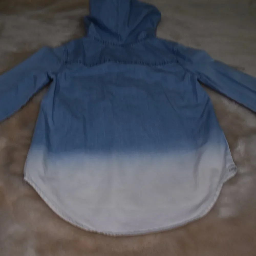 Girls Denim Hooded Shirt Dress Size 7 Long Sleeve